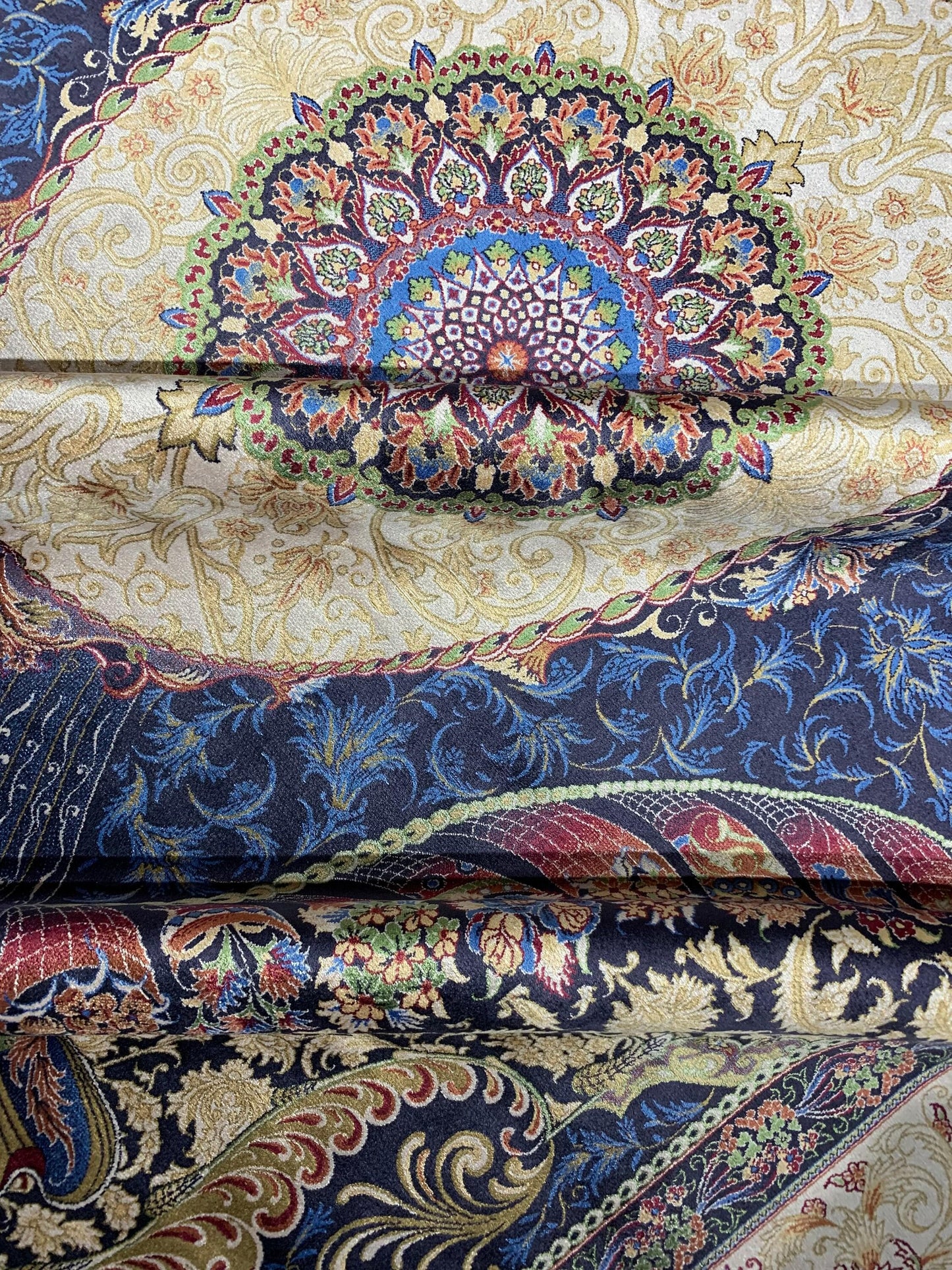 7x10 ft Blue Silk Rug, Luxury Peacock Style Rug, Artistic Medallion Living Room Carpet