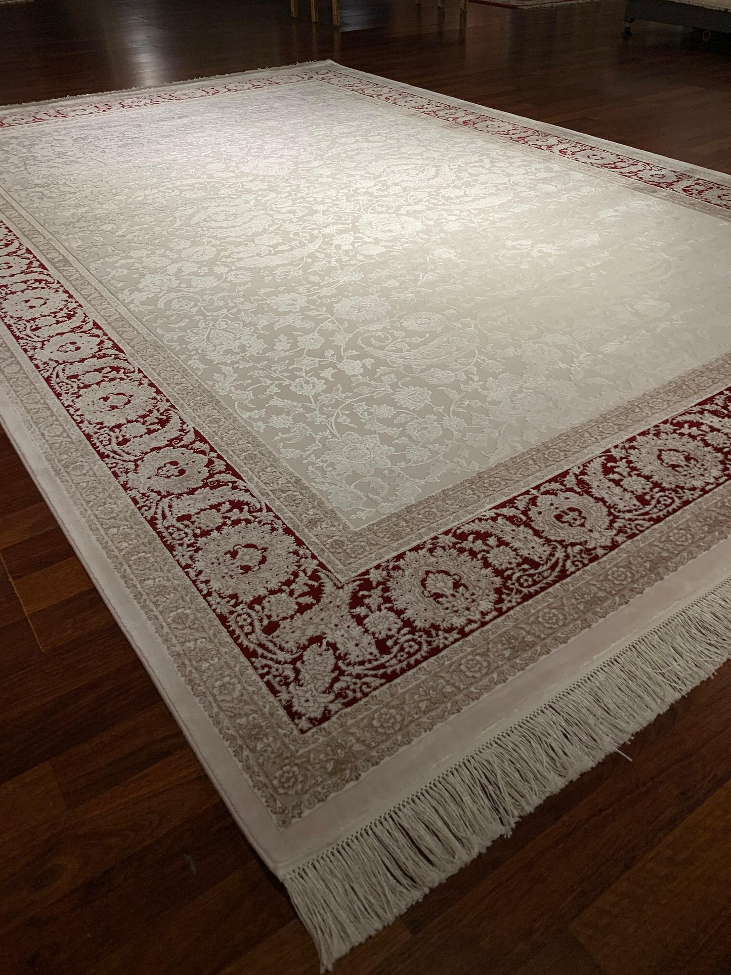7x10 ft Beige Bamboo Rug, Minimal Classic Floral Rug, Elegant Neutral Living Room Carpet