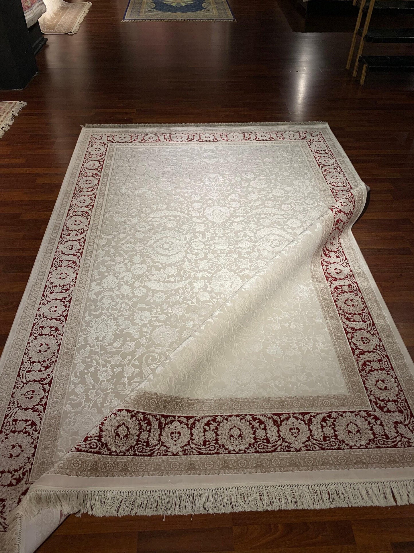 7x10 ft Beige Bamboo Rug, Minimal Classic Floral Rug, Elegant Neutral Living Room Carpet