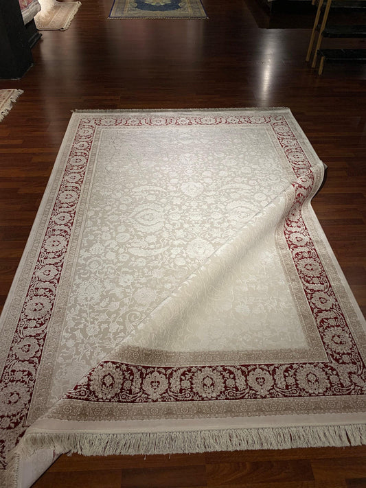 7x10 ft Beige Bamboo Rug, Minimal Classic Floral Rug, Elegant Neutral Living Room Carpet