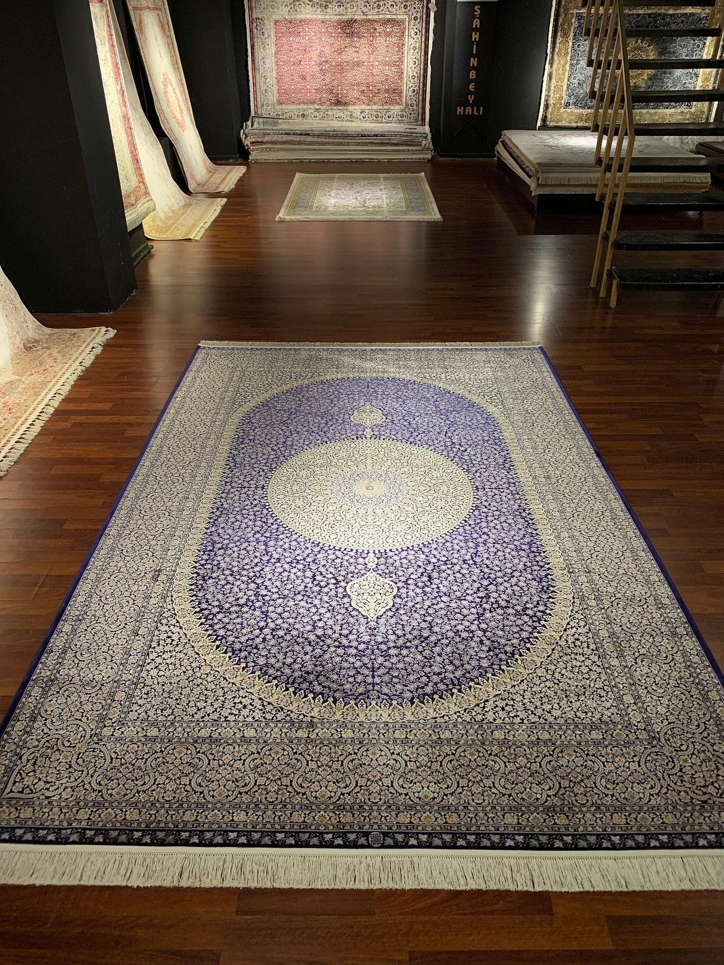 7x10 ft Gray Purple Silk Rug, Elegant Medallion Luxury Area Rug, Modern Classic Living Room Carpet