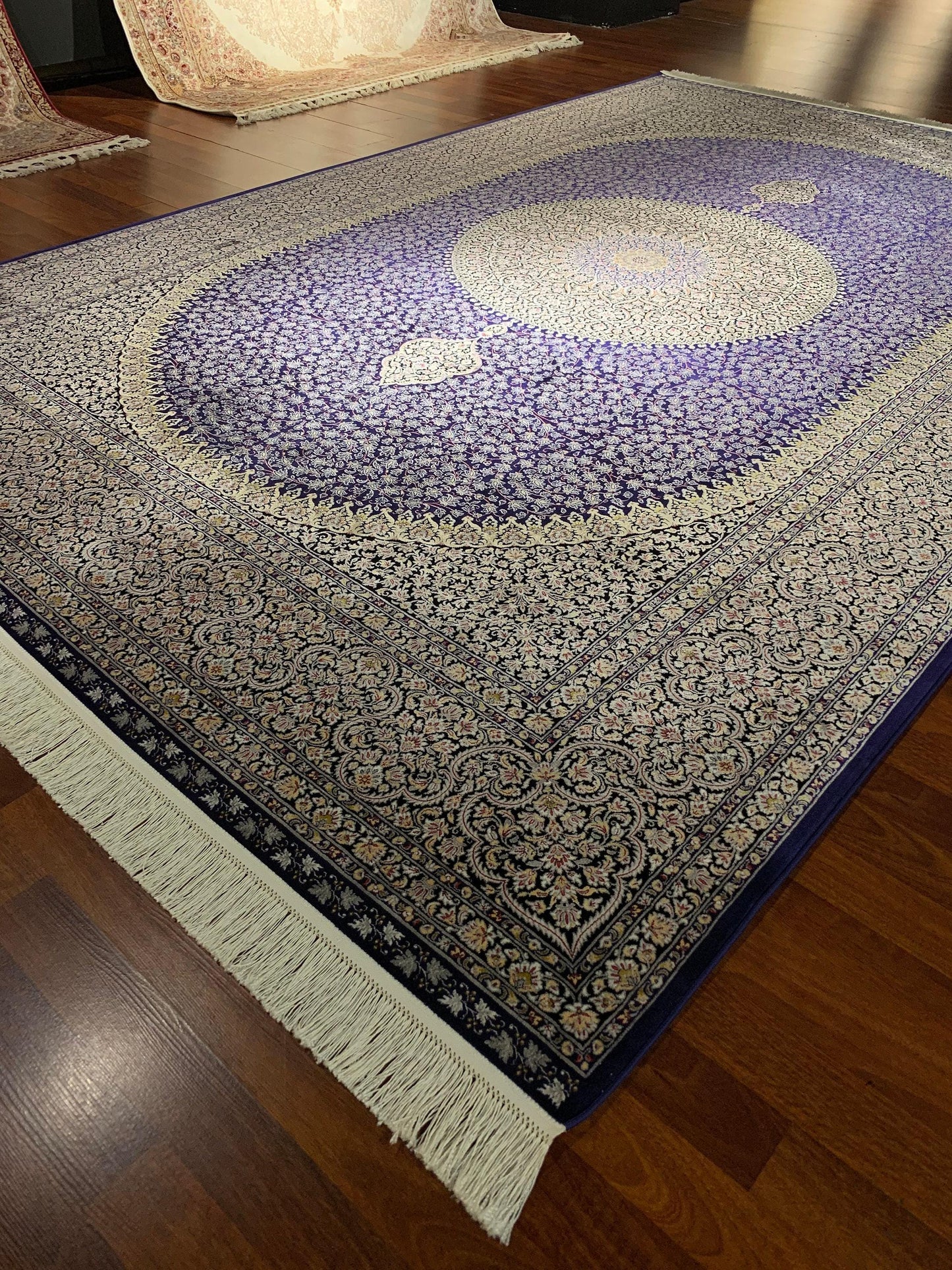 7x10 ft Gray Purple Silk Rug, Elegant Medallion Luxury Area Rug, Modern Classic Living Room Carpet