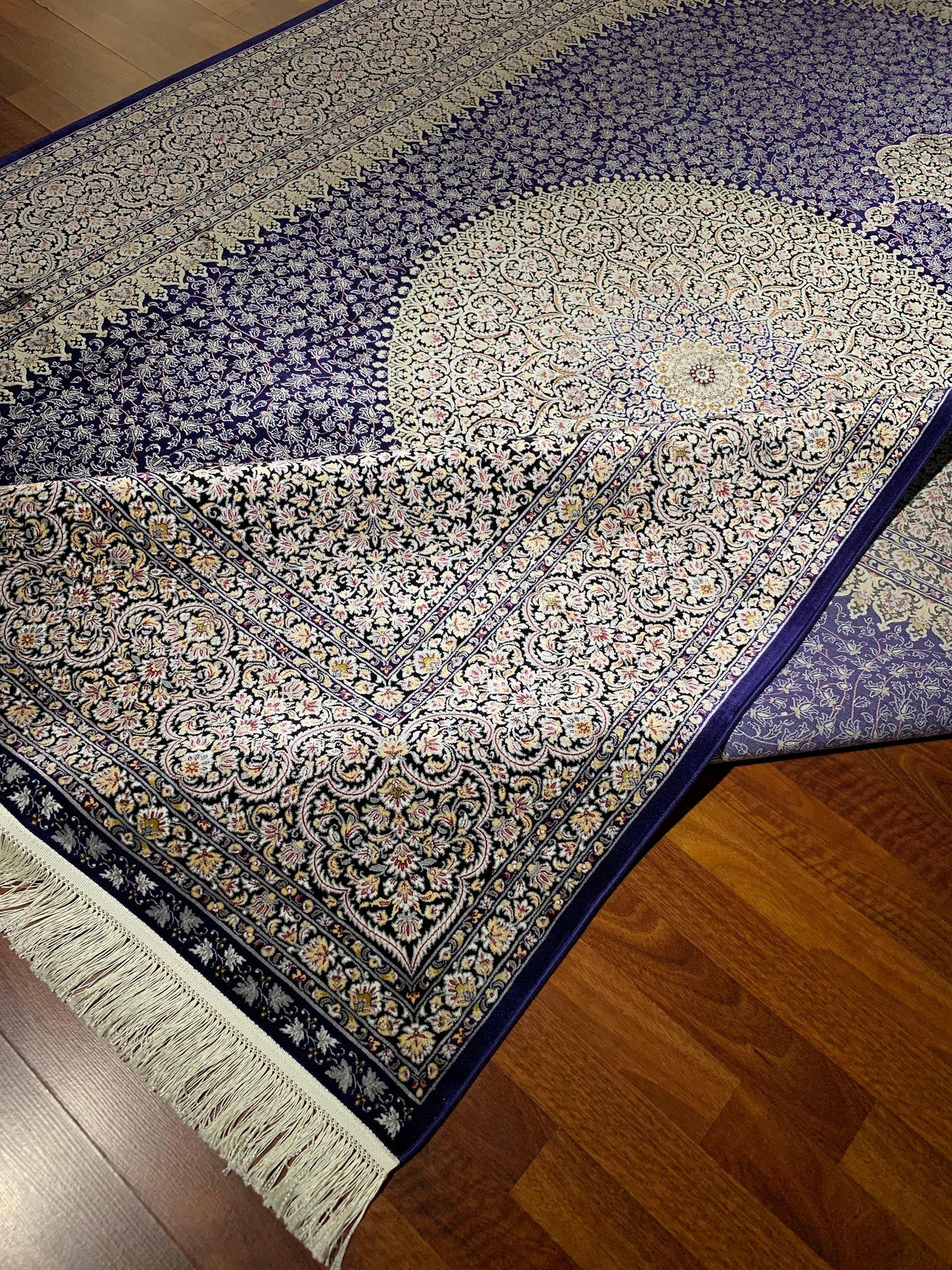 7x10 ft Gray Purple Silk Rug, Elegant Medallion Luxury Area Rug, Modern Classic Living Room Carpet