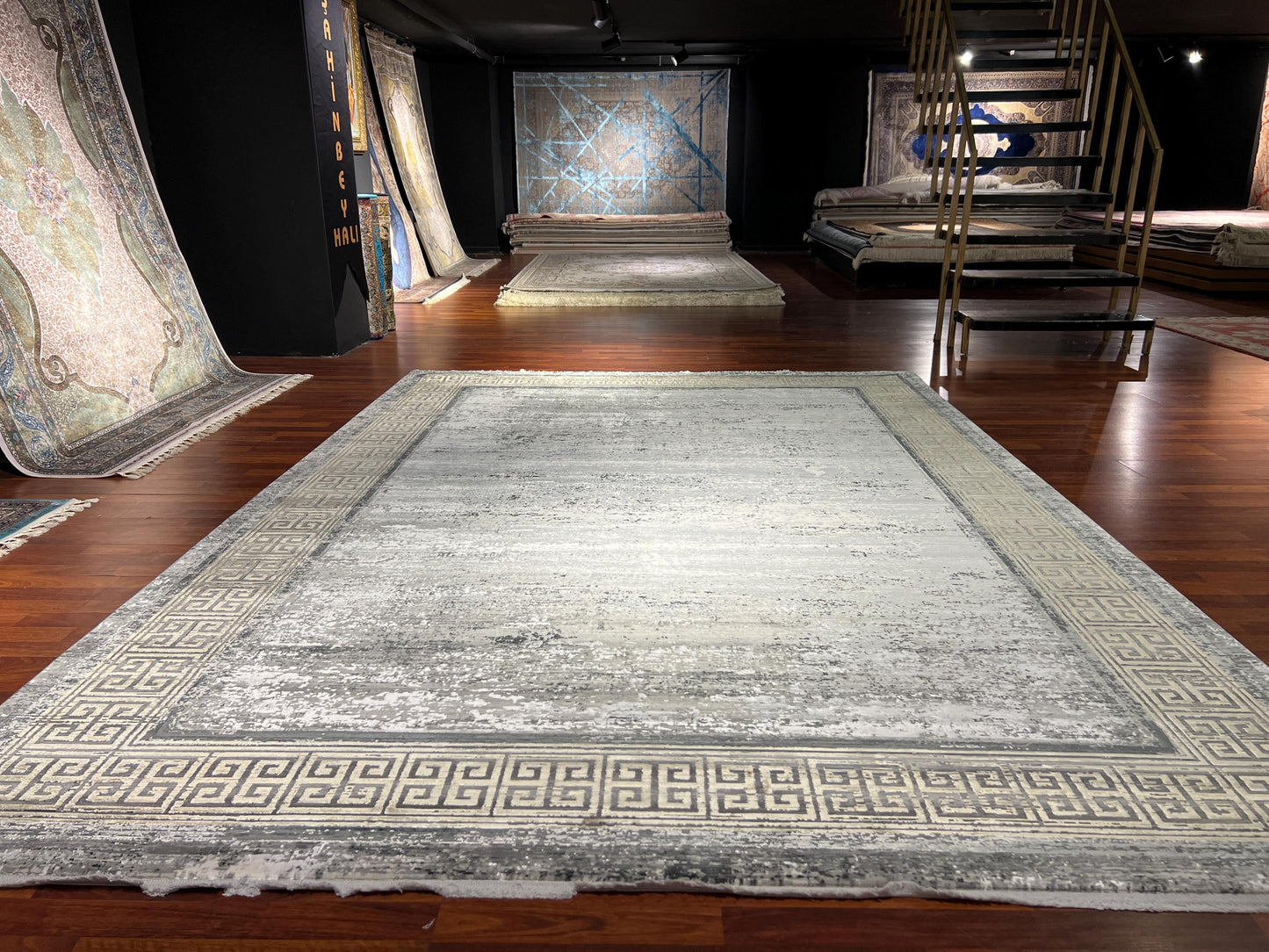 8x11 ft Gray Gold Acrylic Rug, Modern Large Area Rug, Minimalist Living Room Rug, Soft Neutral Decorative Carpet