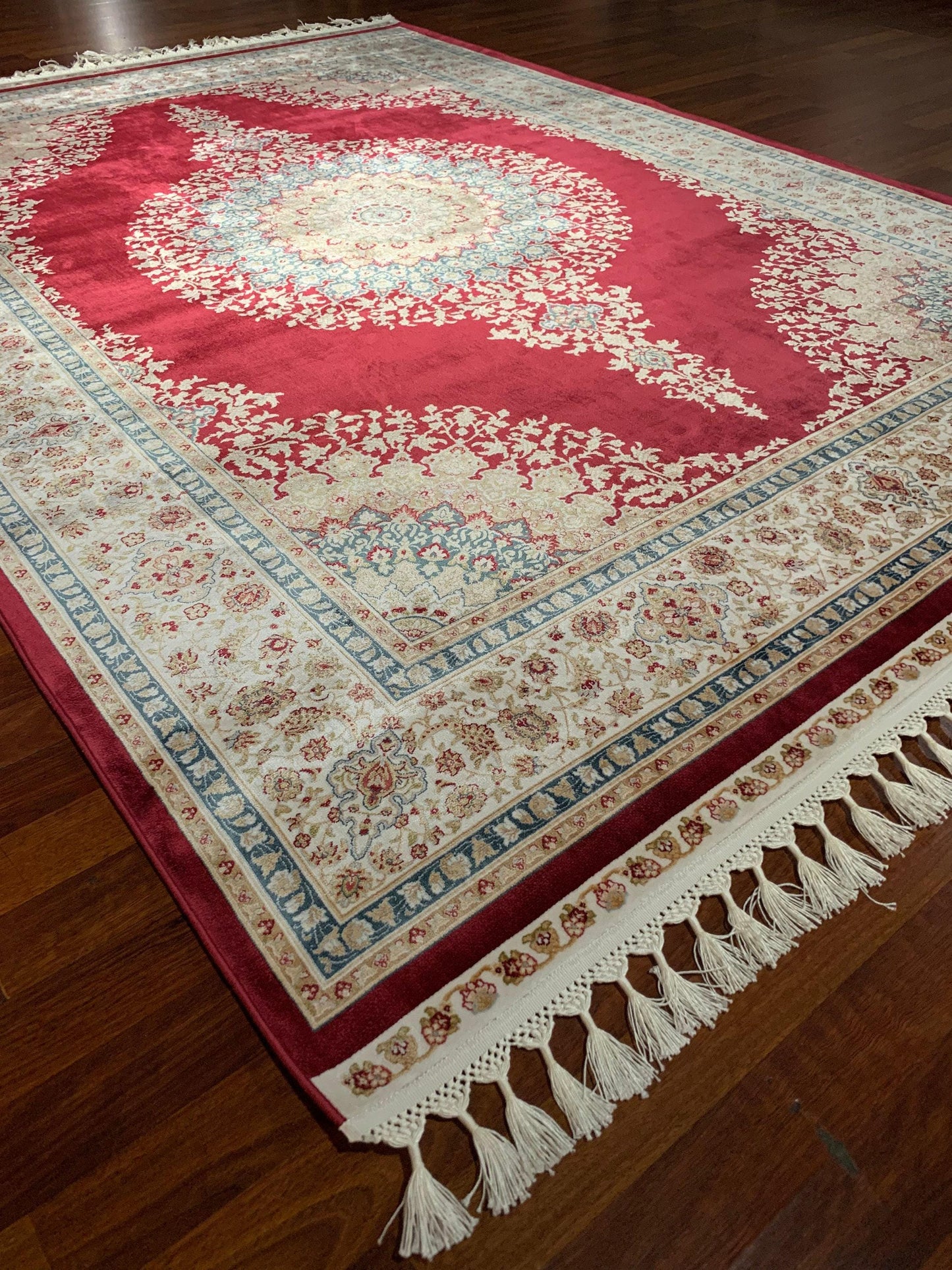 7x10 ft Red Beige Silk Rug, Elegant Medallion Luxury Area Rug, Soft Classic Living Room Carpet