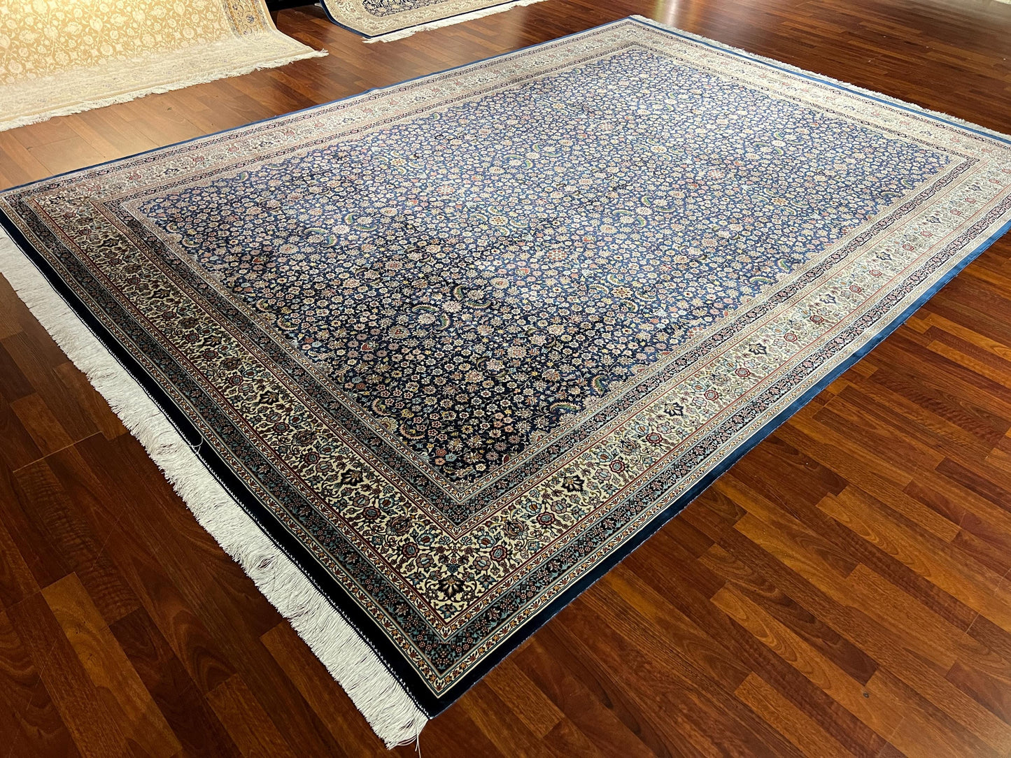 8x11 ft Blue Floral Silk Rug, Luxury Large Area Rug, Traditional  Living Room Rug, Elegant Decorative Carpet