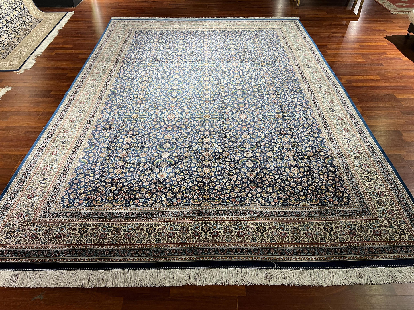 8x11 ft Blue Floral Silk Rug, Luxury Large Area Rug, Traditional  Living Room Rug, Elegant Decorative Carpet