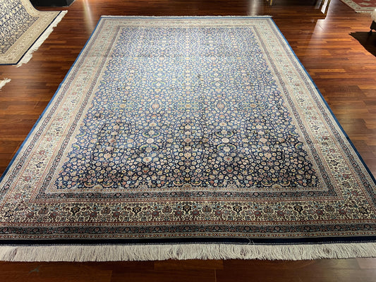 8x11 ft Blue Floral Silk Rug, Luxury Large Area Rug, Traditional  Living Room Rug, Elegant Decorative Carpet