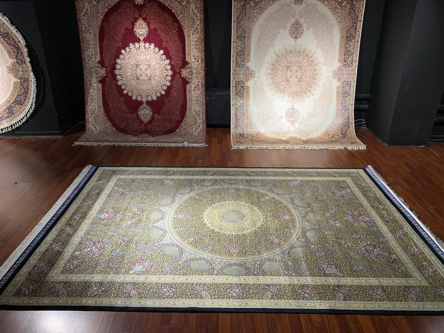 7x10 ft Gold Blue Silk Rug, Royal Medallion Luxury Area Rug, Elegant Classic Living Room Carpet