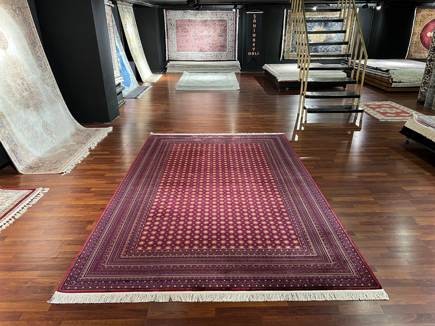7x10 ft Red Silk Rug, Ornate Medallion Luxury Area Rug, Classic Elegant Living Room Carpet