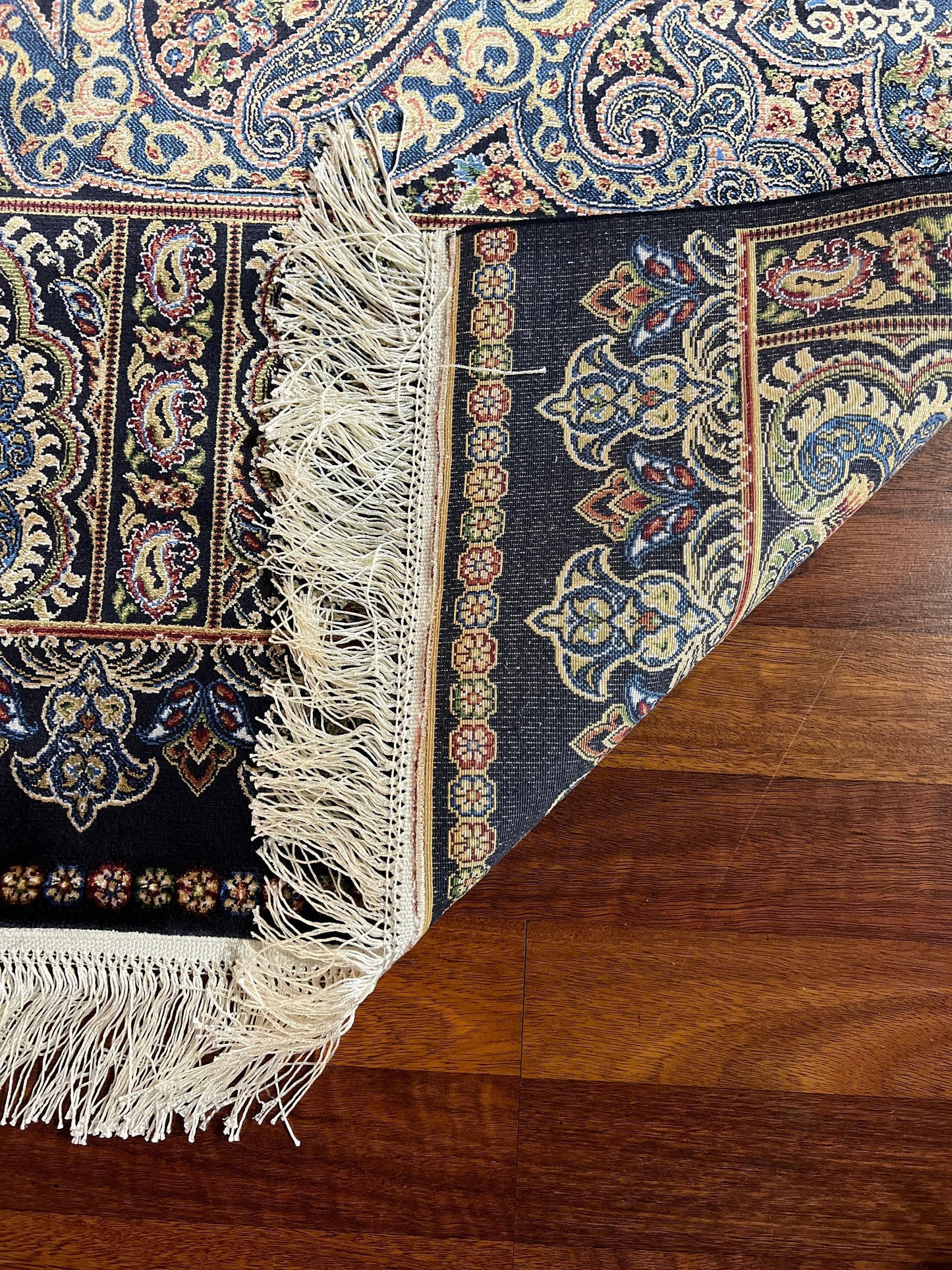 7x10 ft Navy Blue Silk Rug, Ornate Classic Luxury Area Rug, Elegant Living Room Carpet