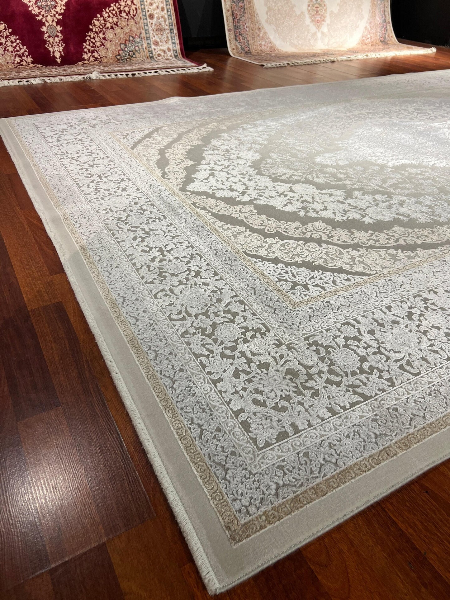 7x10 ft Beige Bamboo Rug, Minimal Classic Luxury Area Rug, Elegant Neutral Living Room Carpet