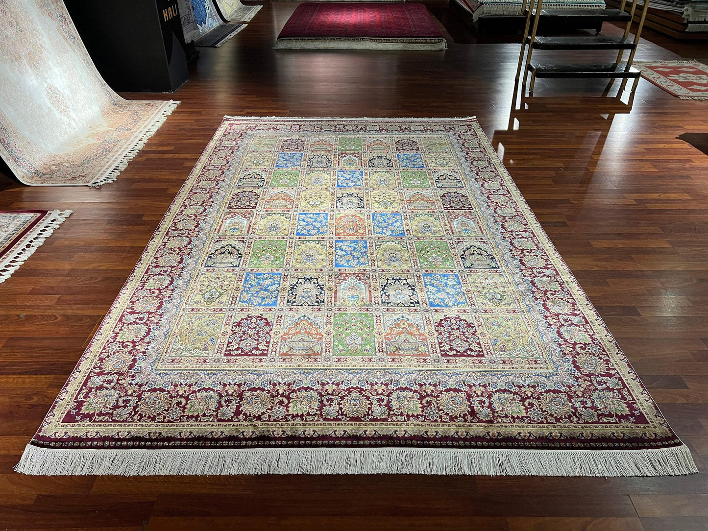 7x10 ft Afghan Patchwork Silk Rug, 1001 Nights Design, Luxury Oriental Statement Carpet