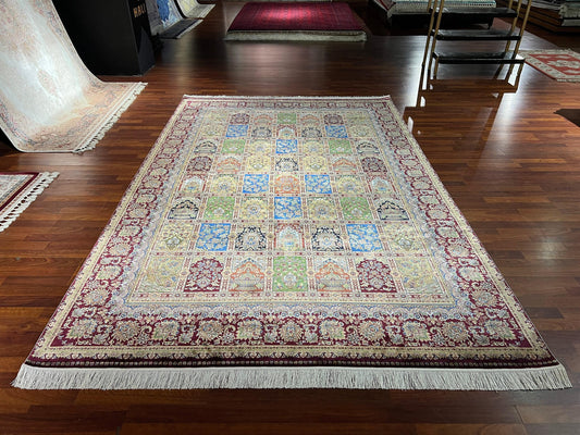 7x10 ft Afghan Patchwork Silk Rug, 1001 Nights Design, Luxury Oriental Statement Carpet