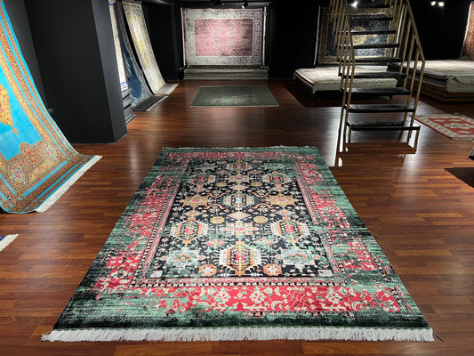 7x10 ft Black Gold Silk Rug, Palace Style Luxury Area Rug, Ornate Royal Living Room Carpet