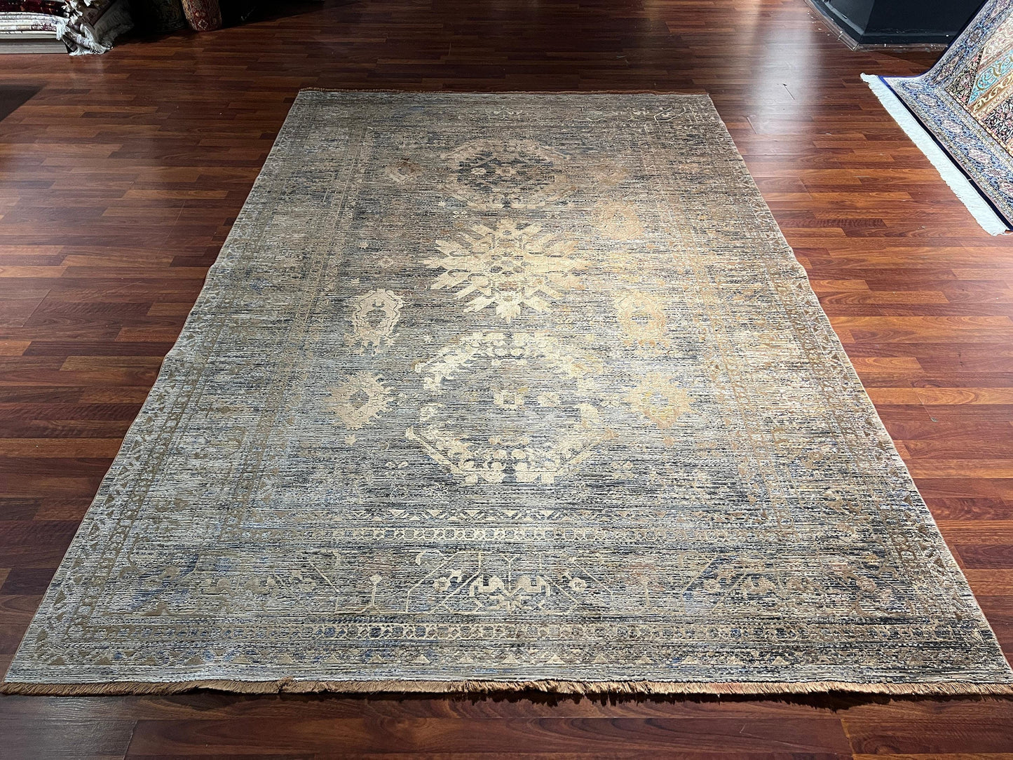 7x10 ft Beige Brown Vintage Rug, Distressed Modern Area Rug, Neutral Living Room Carpet