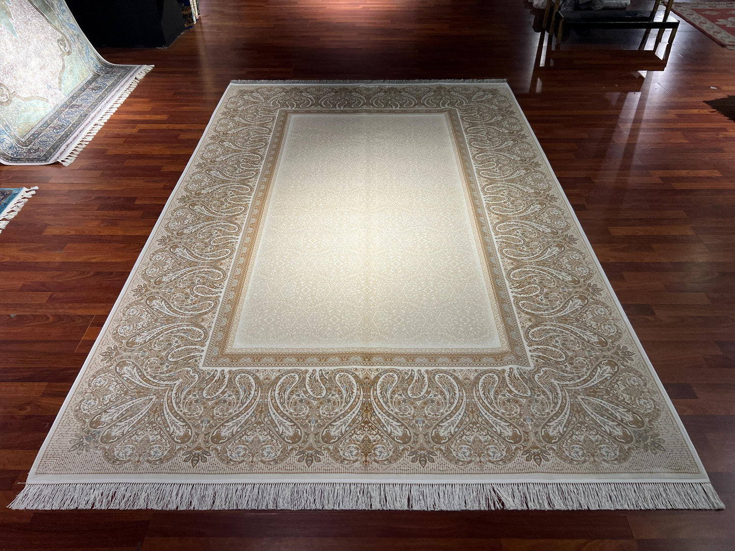 7x10 ft Gold Beige Silk Rug, Minimal Luxury Area Rug, Elegant Neutral Living Room Carpet