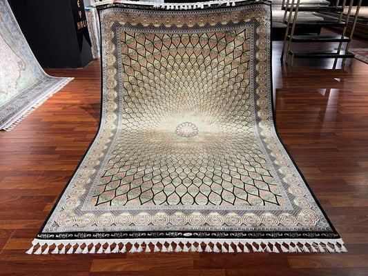7x10 ft Tree Pattern Silk Rug, Elegant Medallion Luxury Area Rug, Unique Classic Living Room Carpet