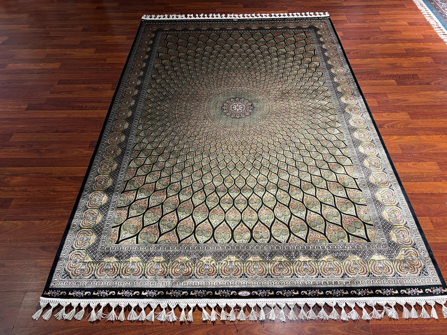 7x10 ft Tree Pattern Silk Rug, Elegant Medallion Luxury Area Rug, Unique Classic Living Room Carpet