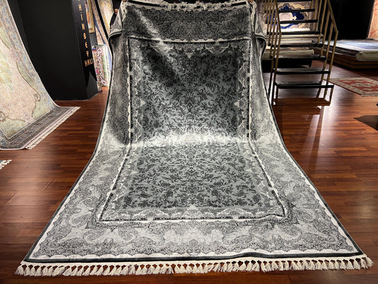 7x10 Gray Silk Rug, Elegant Floral Pattern Area Rug, Luxury Soft Silk Carpet, Modern Classic Living Room Rug
