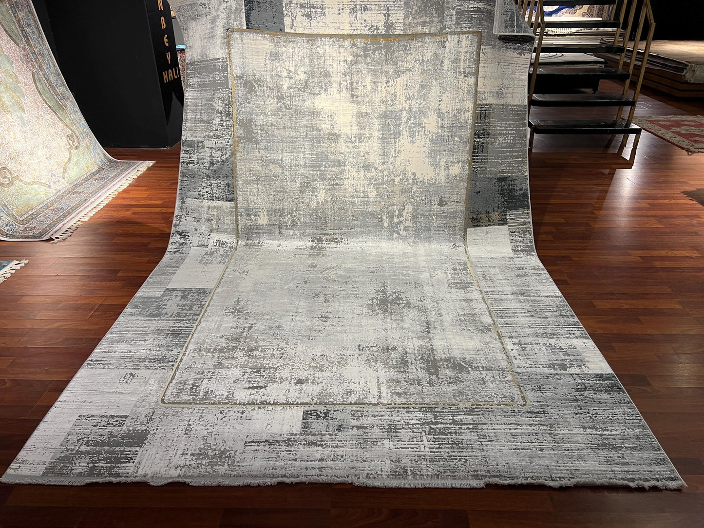 7x10 Modern Gray Rug, Minimalist Bamboo Acrylic Carpet, Abstract Textured Area Rug, Contemporary Living Room Rug