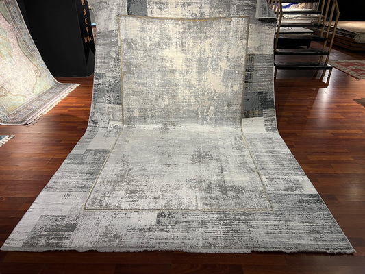 7x10 Modern Gray Rug, Minimalist Bamboo Acrylic Carpet, Abstract Textured Area Rug, Contemporary Living Room Rug