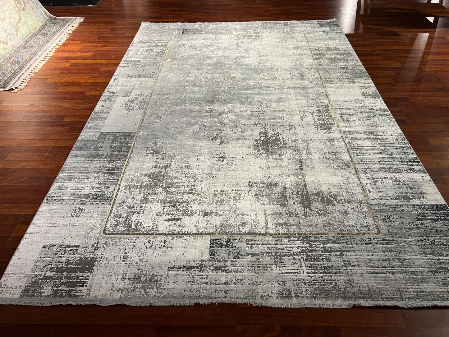 7x10 Modern Gray Rug, Minimalist Bamboo Acrylic Carpet, Abstract Textured Area Rug, Contemporary Living Room Rug
