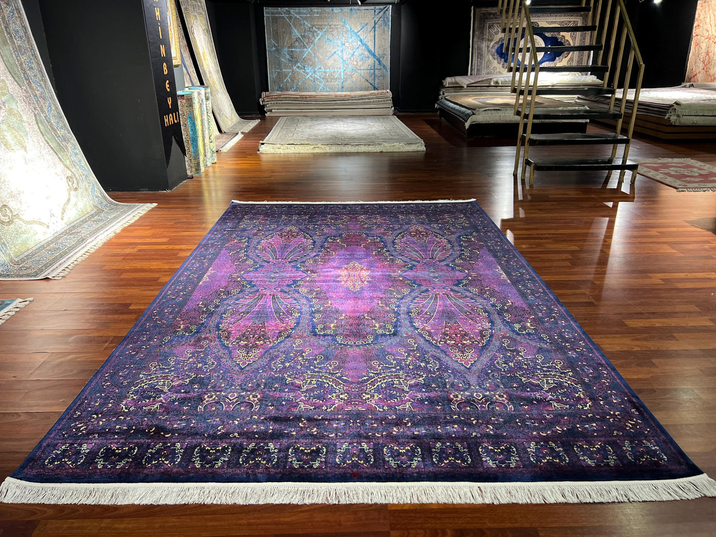 7x10 Purple Silk Rug, Luxury Oversized Area Rug, Elegant Ornamental Carpet, Statement Living Room Rug
