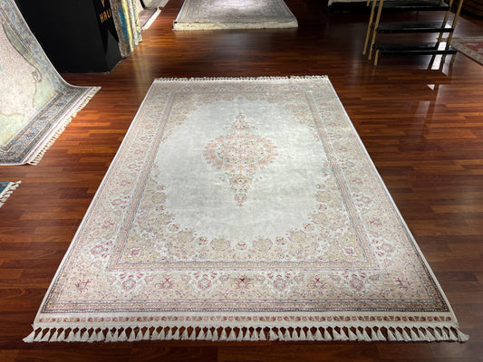 Beige Silk Rug 7x10, Palace Silk Rug, Luxury Living Room Rug, Turkish Silk Carpet, Classic Silk Rug