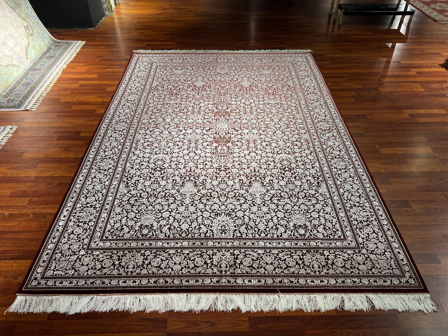 Burgundy Silk Rug 7x10, Luxury Living Room Rug, Palace Silk Carpet, Turkish Silk Rug, Large Rug