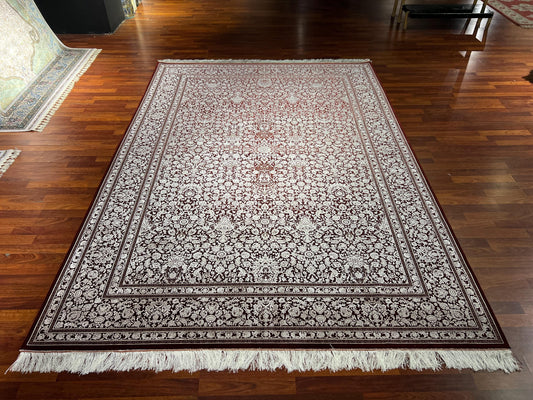 Burgundy Silk Rug 7x10, Luxury Living Room Rug, Palace Silk Carpet, Turkish Silk Rug, Large Rug