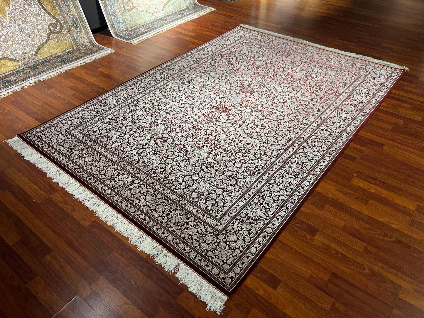 Burgundy Silk Rug 7x10, Luxury Living Room Rug, Palace Silk Carpet, Turkish Silk Rug, Large Rug