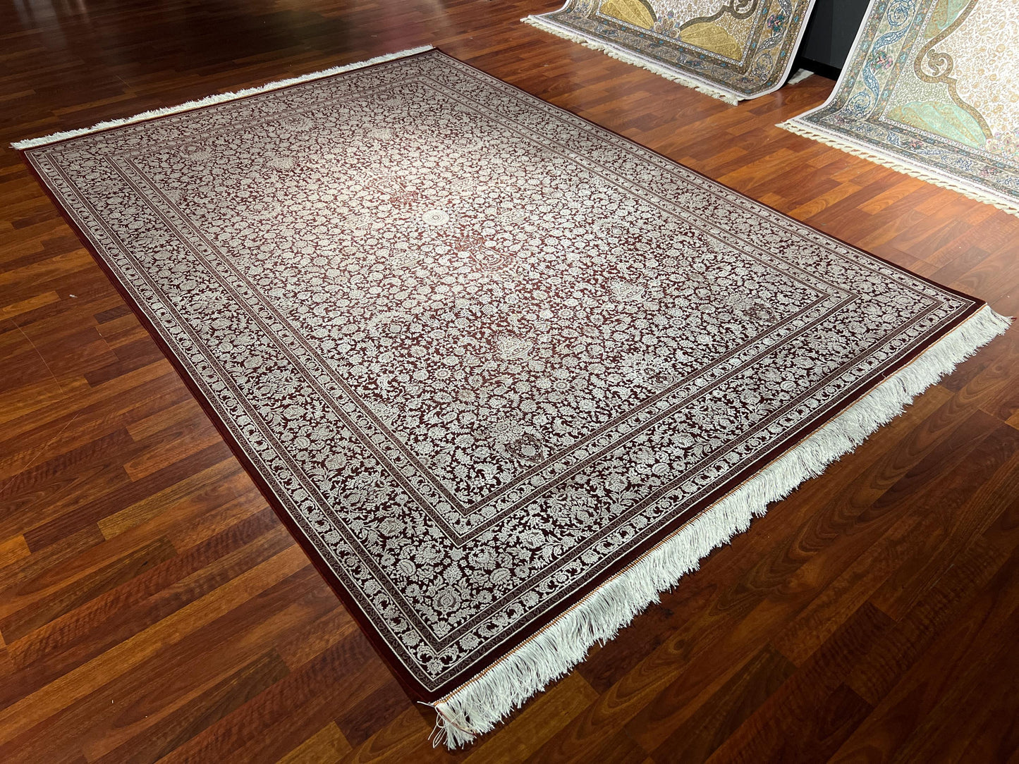 Burgundy Silk Rug 7x10, Luxury Living Room Rug, Palace Silk Carpet, Turkish Silk Rug, Large Rug