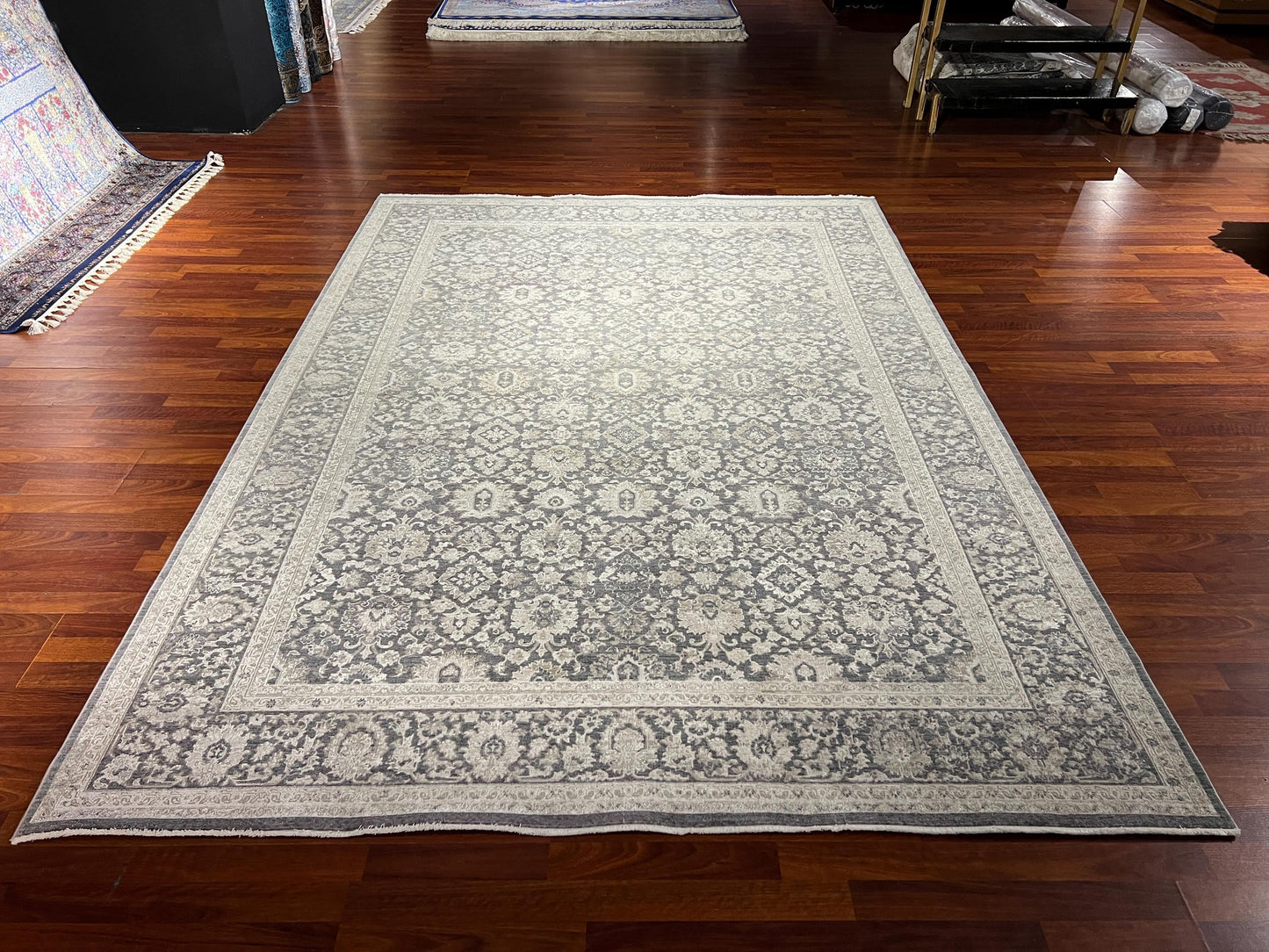 Beige Gray Area Rug 7x10, Modern Living Room Rug, Classic Pattern Carpet, Large Home Decor Rug