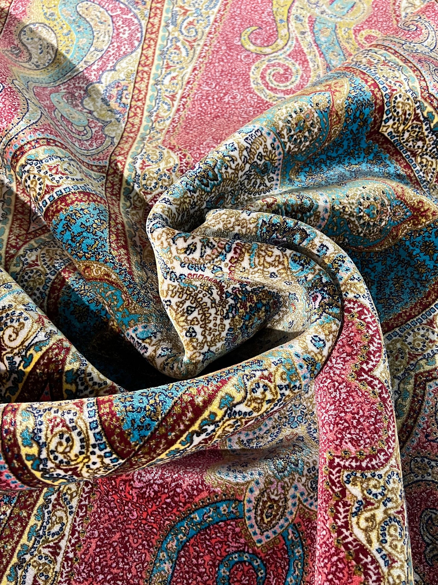 7x10 ft Pink Blue Silk Rug, Luxury Large Area Rug, Elegant Floral Living Room Rug, Classic Decorative Carpet