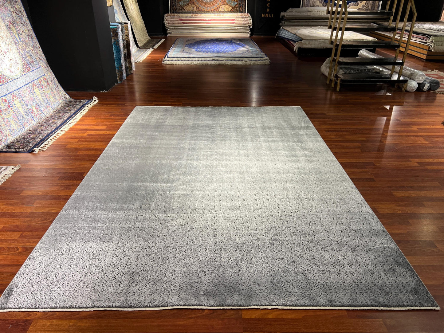 Gray Bamboo Acrylic Rug 7x10, Modern Living Room Carpet, Soft Texture Area Rug, Large Contemporary Rug