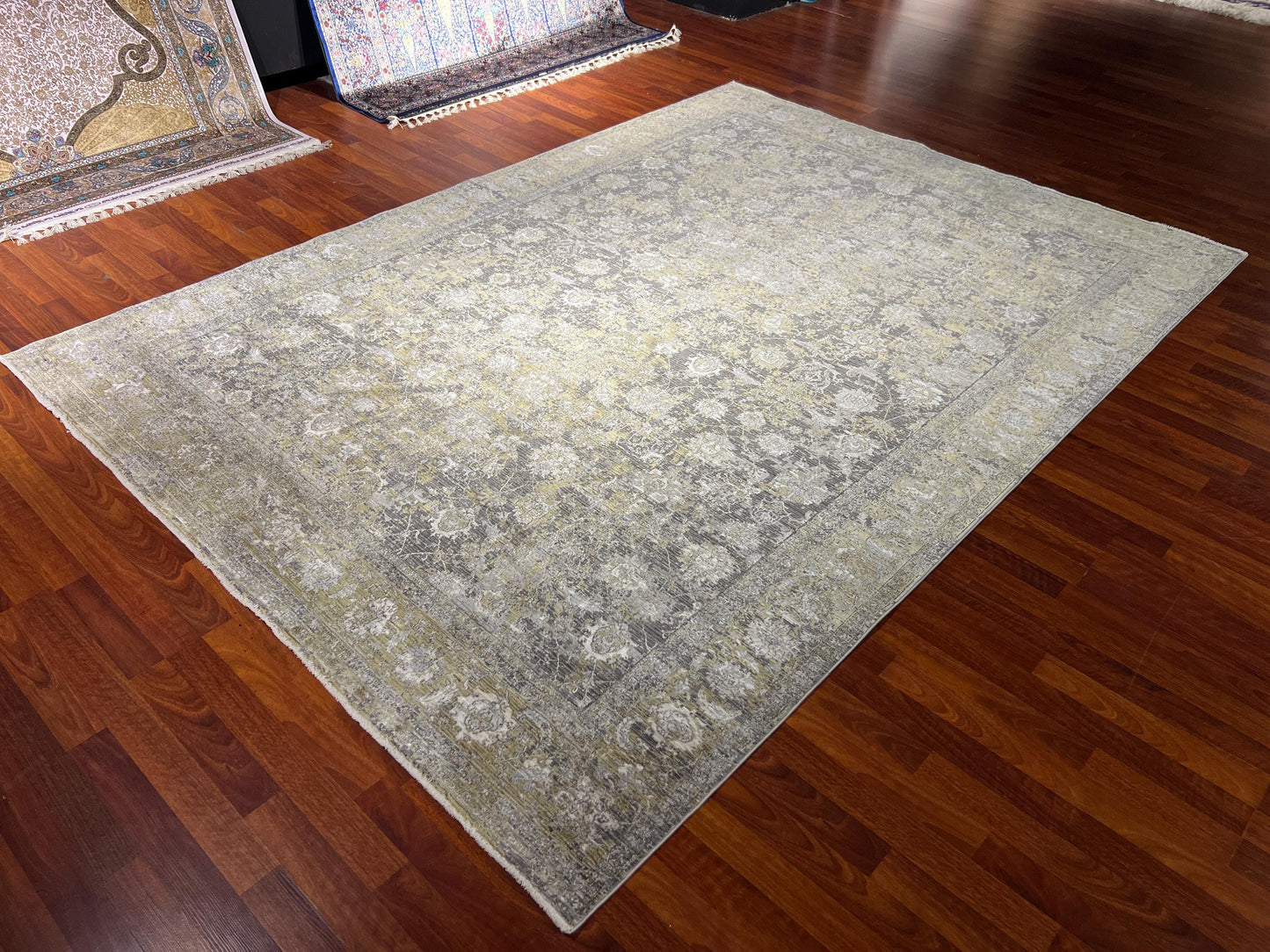 Gray Green Rug 7x10, Vintage Style Area Rug, Living Room Carpet, Classic Pattern Rug, Large Rug