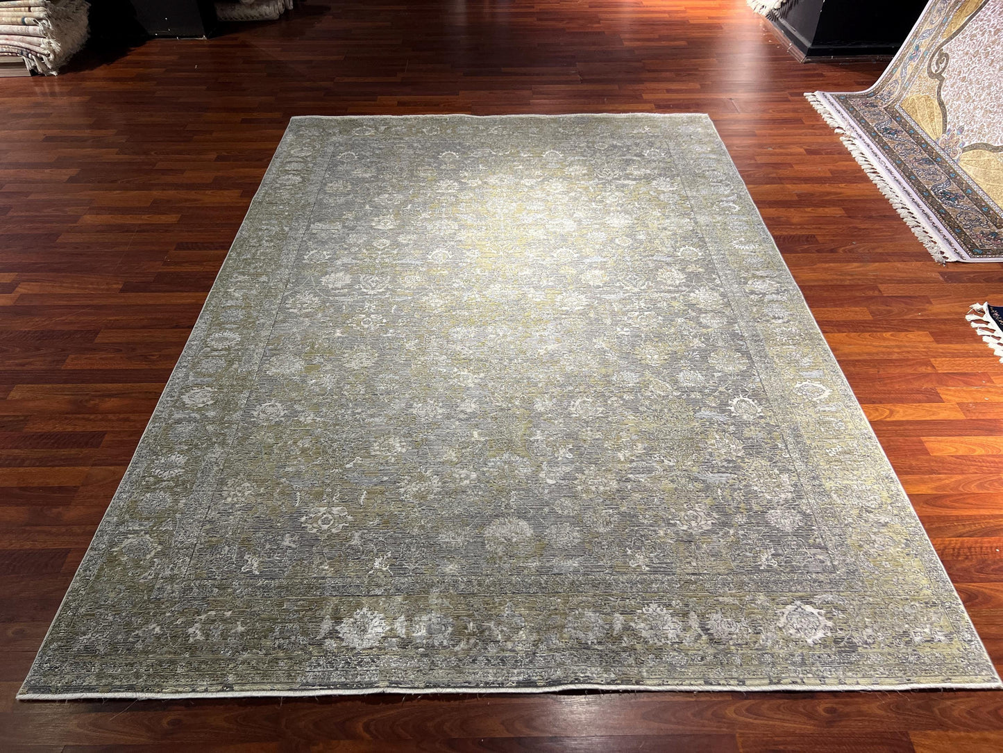 Gray Green Rug 7x10, Vintage Style Area Rug, Living Room Carpet, Classic Pattern Rug, Large Rug