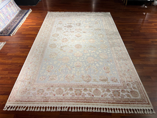 Cream Silk Rug 7x10, Luxury Living Room Rug, Turkish Silk Carpet, Large Area Rug, Classic Design