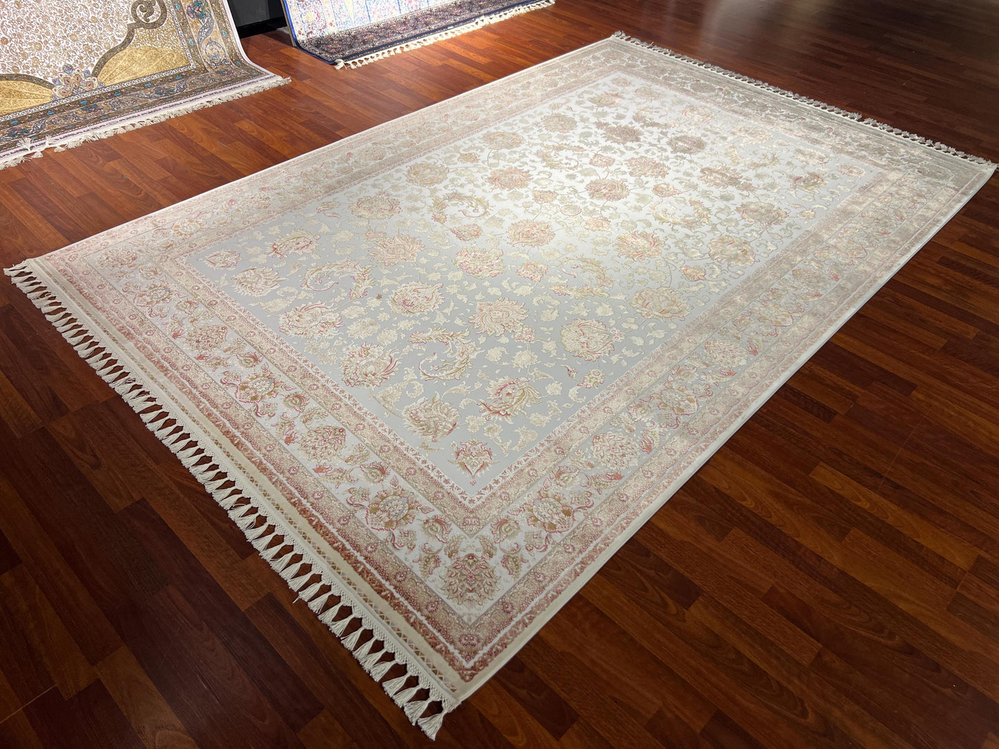 Cream Silk Rug 7x10, Luxury Living Room Rug, Turkish Silk Carpet, Large Area Rug, Classic Design