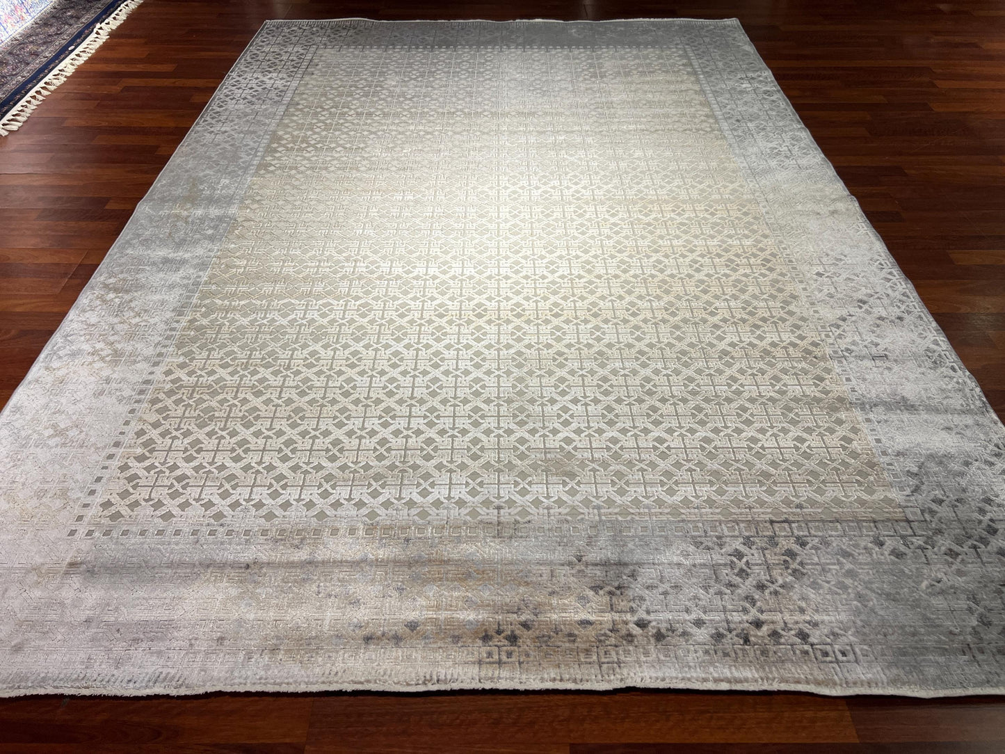 Beige Gray Rug 7x10, Modern Bamboo Carpet, Living Room Rug, Large Area Rug, Luxury Decor