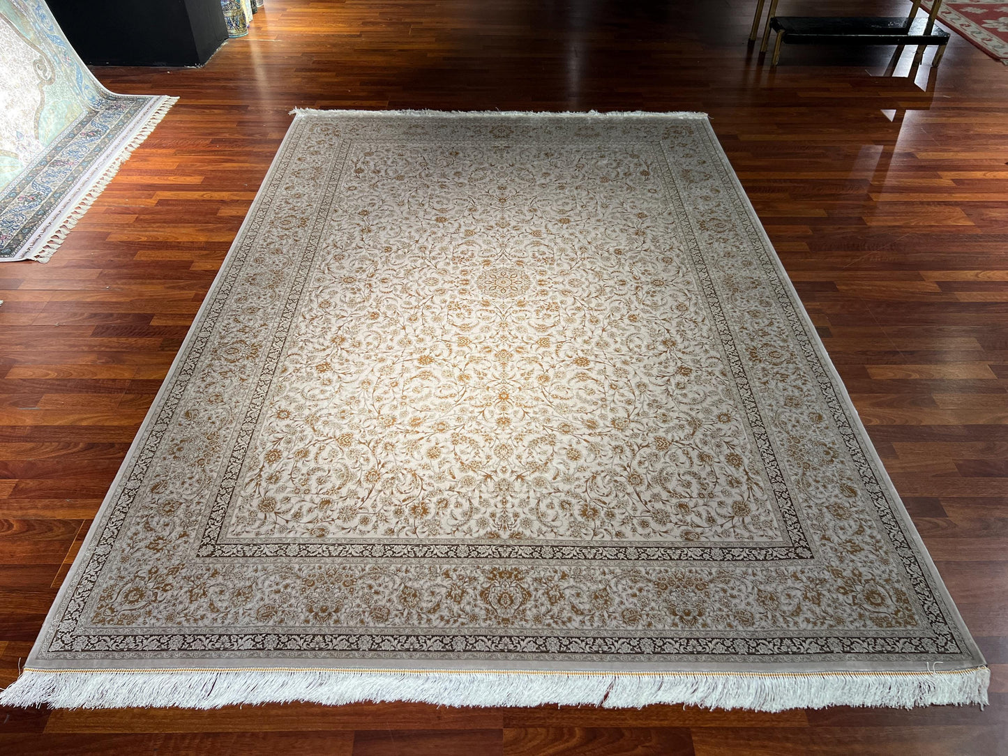 Beige Gold Silk Rug 7x10, Luxury Living Room Rug, Palace Silk Carpet, Turkish Silk Rug, Large Rug