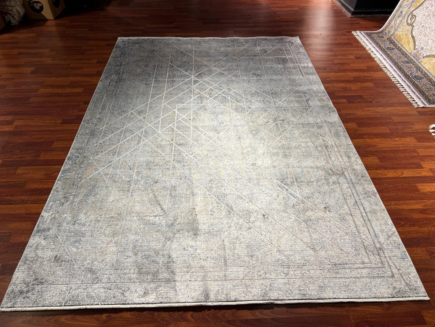 Gray Beige Bamboo Rug 7x10, Modern Living Room Rug, Luxury Area Rug, Large Carpet, Minimalist Rug