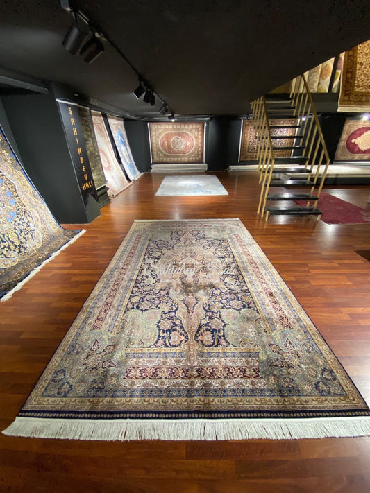 7x10 ft Black Silk Rug, Luxury Large Area Rug, Elegant Classic Living Room Rug, Decorative Pattern Carpet