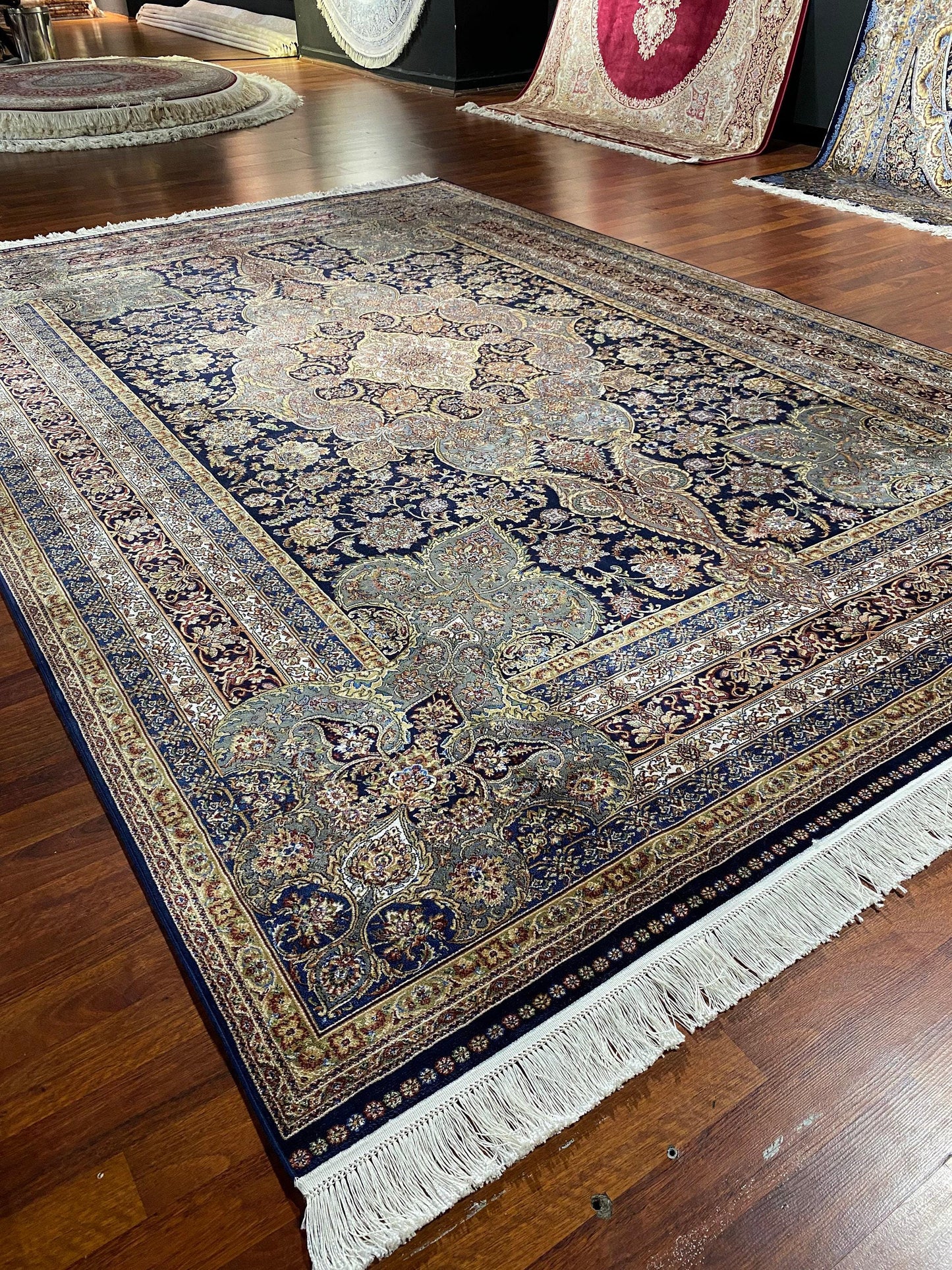 7x10 ft Black Silk Rug, Luxury Large Area Rug, Elegant Classic Living Room Rug, Decorative Pattern Carpet