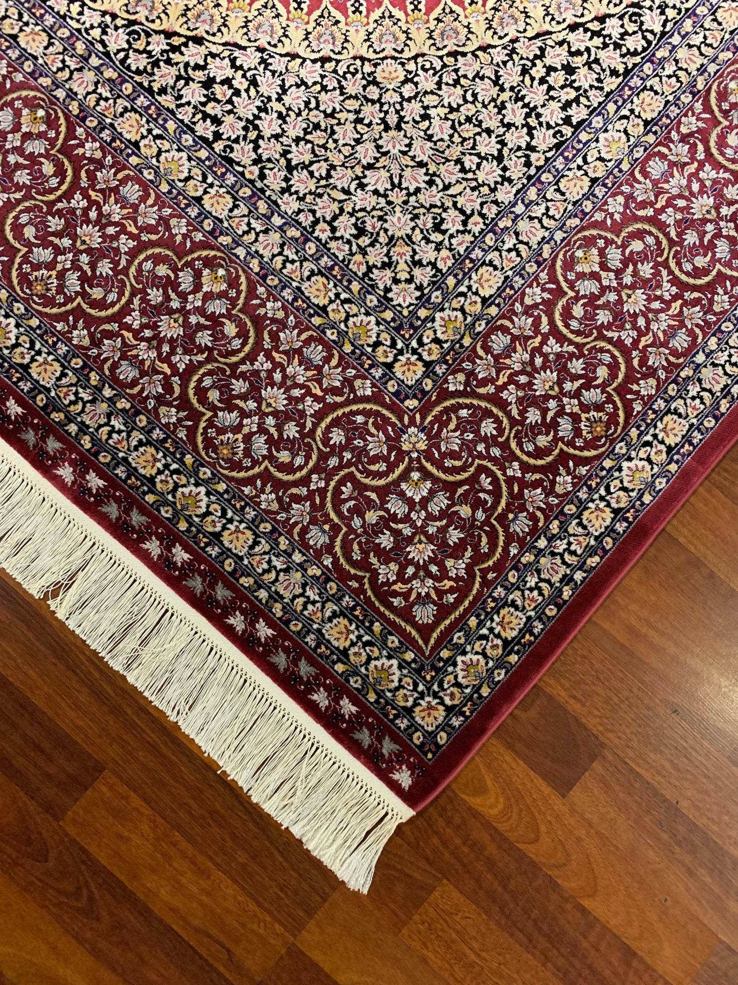 7x10 ft Red Silk Rug, Luxury Medallion Area Rug, Elegant Living Room Carpet, Classic Ornamental Design Rug