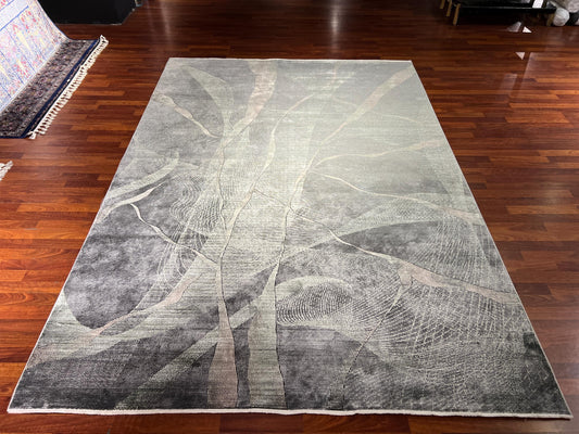 7x10 ft Gray Modern Bamboo Rug , Abstract Living Room Rug, Luxury Area Rug, Large Carpet, Contemporary Rug
