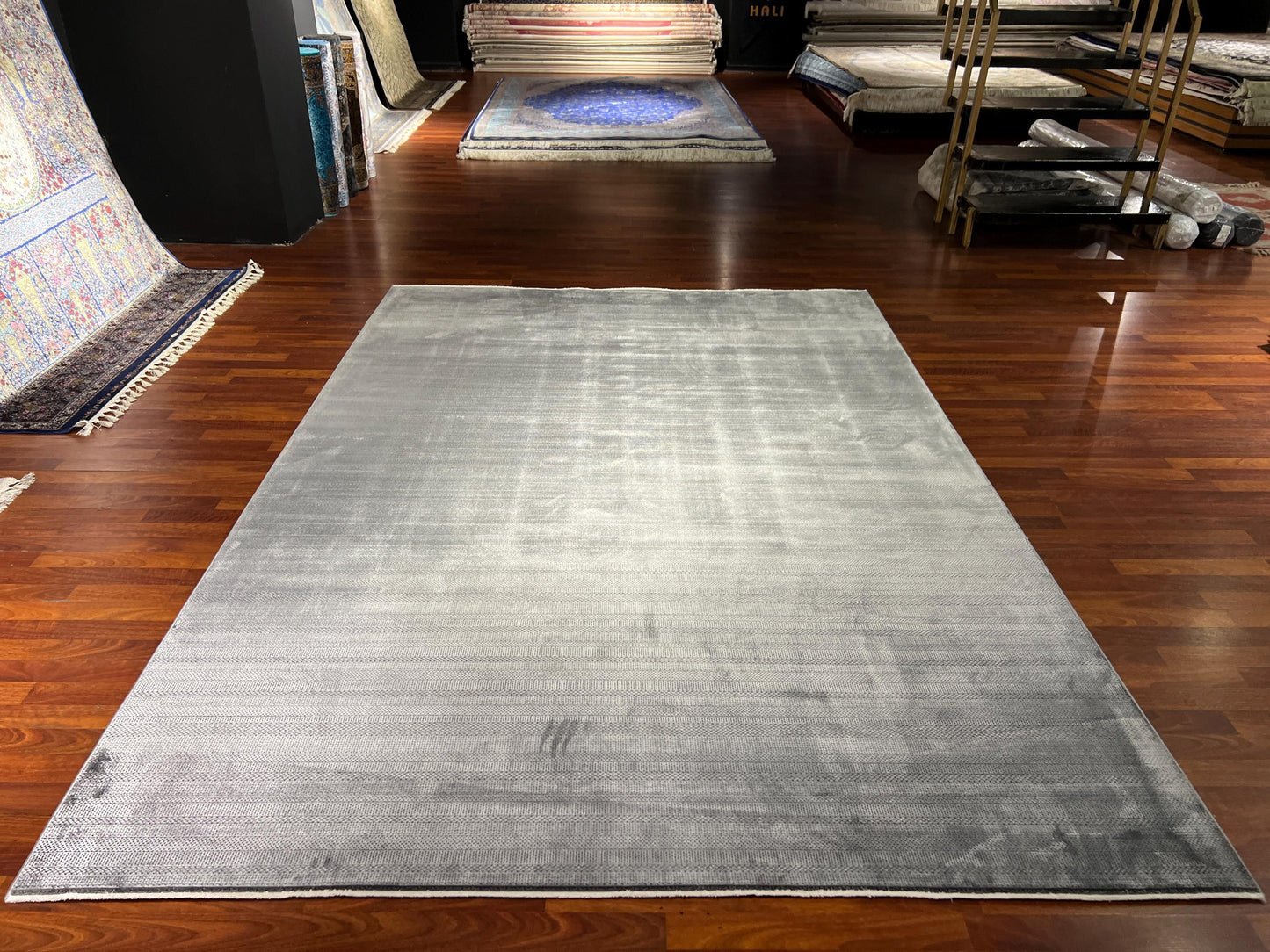 Gray Bamboo Rug 7x10, Modern Minimalist Rug, Large Area Rug, Luxury Living Room Carpet, Contemporary Decor