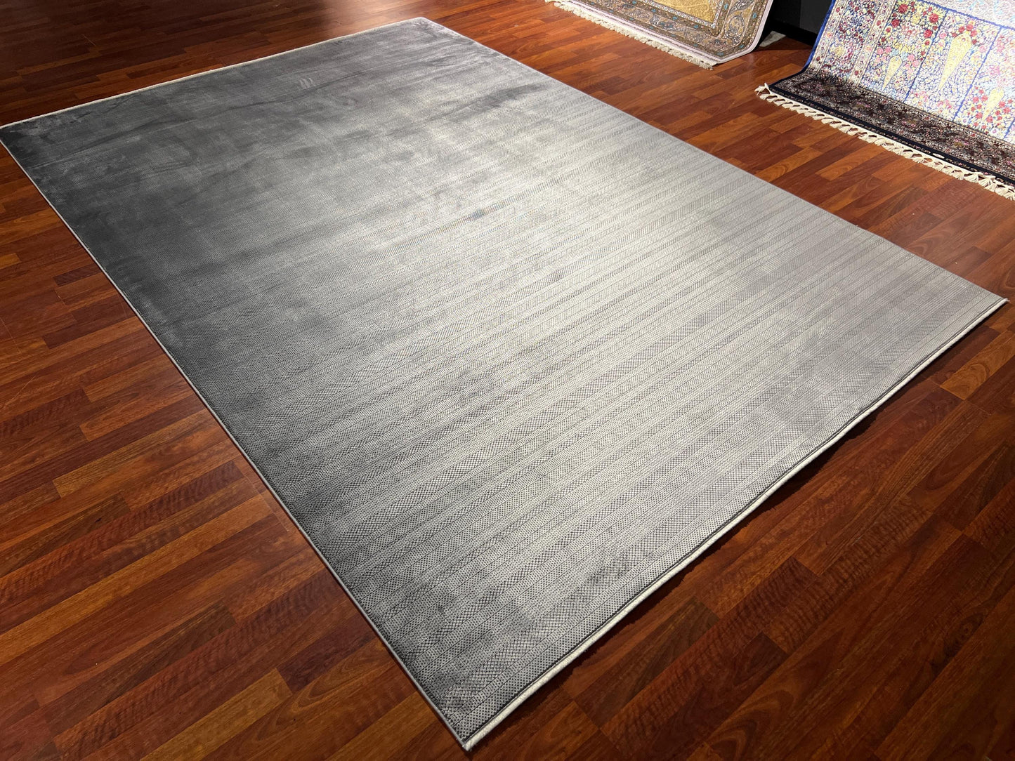 Gray Bamboo Rug 7x10, Modern Minimalist Rug, Large Area Rug, Luxury Living Room Carpet, Contemporary Decor