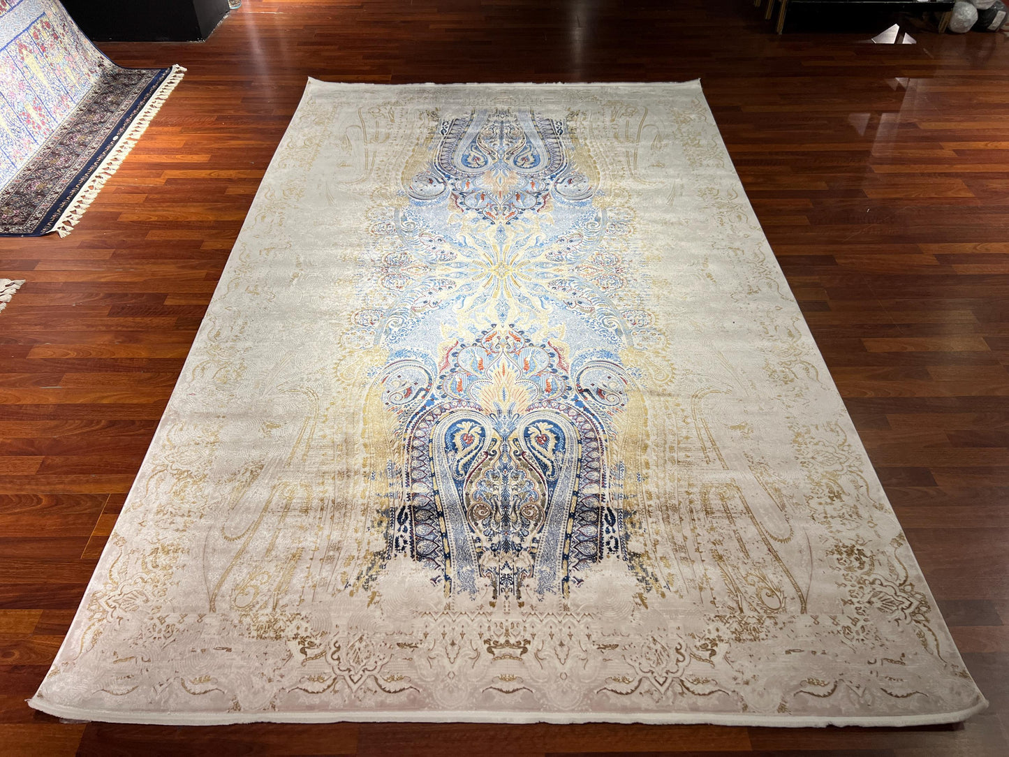 7x10 ft Gold Blue Silk Rug , Luxury Living Room Rug, Palace Style Rug, Turkish Silk Carpet, Large Rug